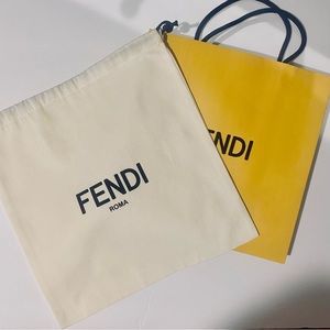 Authentic Fendi Cream Cotton Purse Dust Bag and Shopping Bag